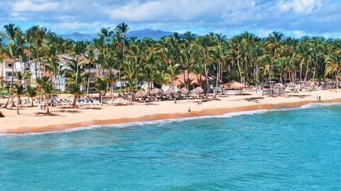 Panoramic image of seascape with sandy palm beach and sea wave, Thailand. Stock Footage 291700028
