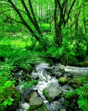 Panoramic image of waterfall in the summer. Stock Photos