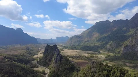 Panoramic karst mountain landscape overlook from mountain top Stock Footage 337981351
