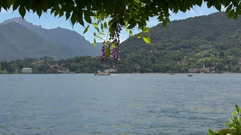 Panoramic Lake Como Alpine Mountains Italy Scenic Summer Travel Landscape Stock Footage 337326041