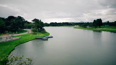 Panoramic of a lake a park Stock Footage 72682381
