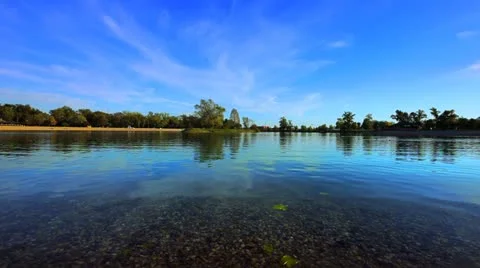 Panoramic lake the sky and clouds Stock Footage 12440230
