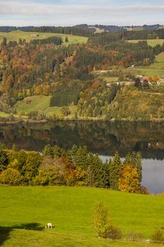Panoramic lake view in bavaria Stock Photos