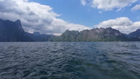 Panoramic Lake View with Limestone Mountains Stock Footage 329073152