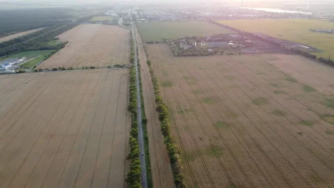 Panoramic landscape agricultural wheat fields, industrial fields, forest, city Stock Footage 329502174