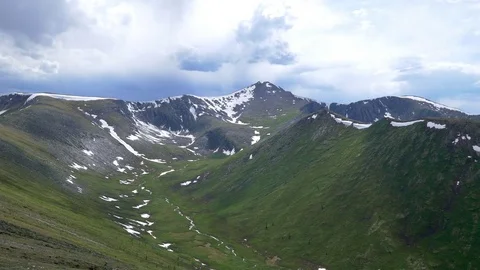 Panoramic landscape of Khakassian high mountains near Sajanski-Pass Stock-Footage 85309177