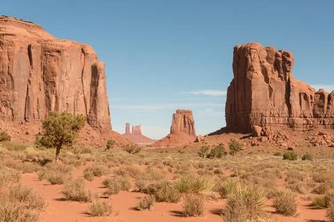 Panoramic landscape of Monument Valley from Artists Point Stock Photos