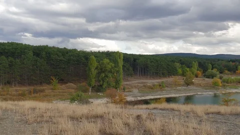 Panoramic landscape of mountain lake Stock Footage 80996882