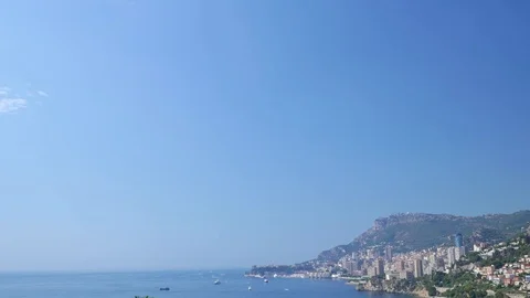 Panoramic landscape of Principality Monaco coast and bay Video stock 80553110