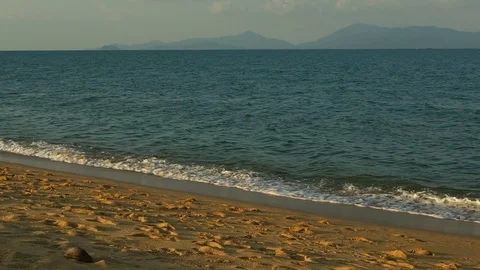 Panoramic landscape with sea waves at the beach in the evening Stock Footage 105876785