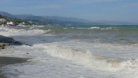 Panoramic landscape of stormy sea Stock Footage 80428325