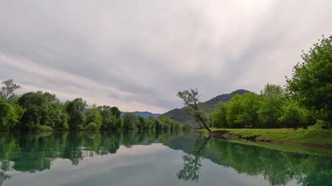 Panoramic Landscape of a Tranquil Lake. Stock Footage 290459437