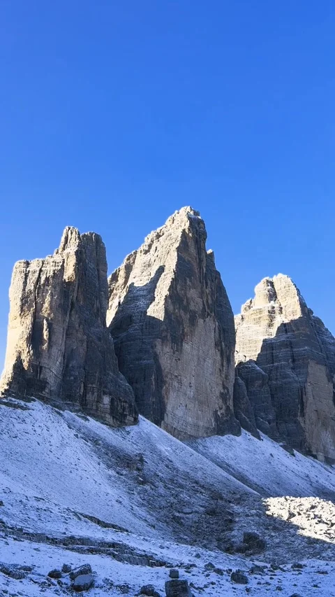 Panoramic landscape of Tre Cime di Lavaredo peaks Stock Footage 330437413