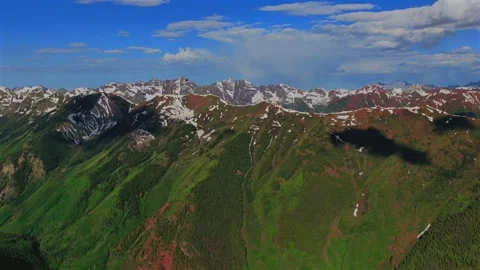Panoramic landscape view Aspen Highlands bowl spring summer Maroon Bells Stock Footage 316701446
