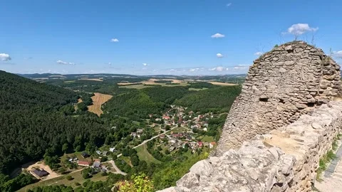Panoramic Landscape View from Cachtice Castle Ruins Stock-Footage 343553551