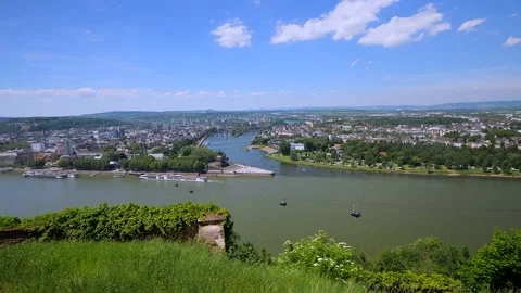 Panoramic landscape view of the city of Koblenz, Germany  Stock Footage 302900185