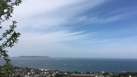 Panoramic Landscape View Nature Ocean Sea Mountain Sea-side Town Stock Footage 89976882