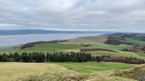 Panoramic landscape view from summit of Norman&amp;#039;s Law in Scotland Stock Footage 325315574