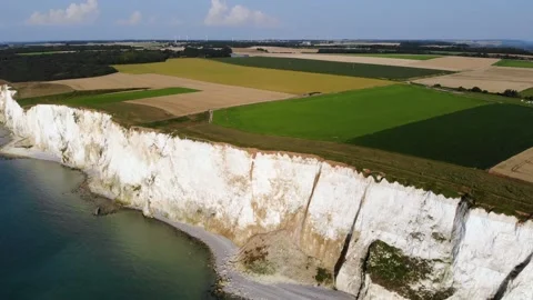 Panoramic landscape of white chalk cliffs near Mers-les-Bains, France Stock Footage 290517133
