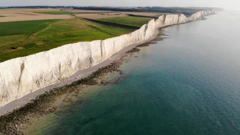 Panoramic landscape of white chalk cliffs near Mers-les-Bains, France Stock Footage 290708196