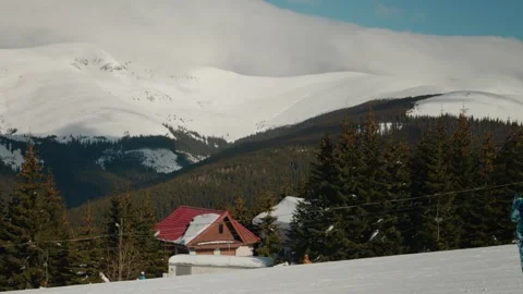 Panoramic large mountain view from ski resort. Stock Footage 296592698