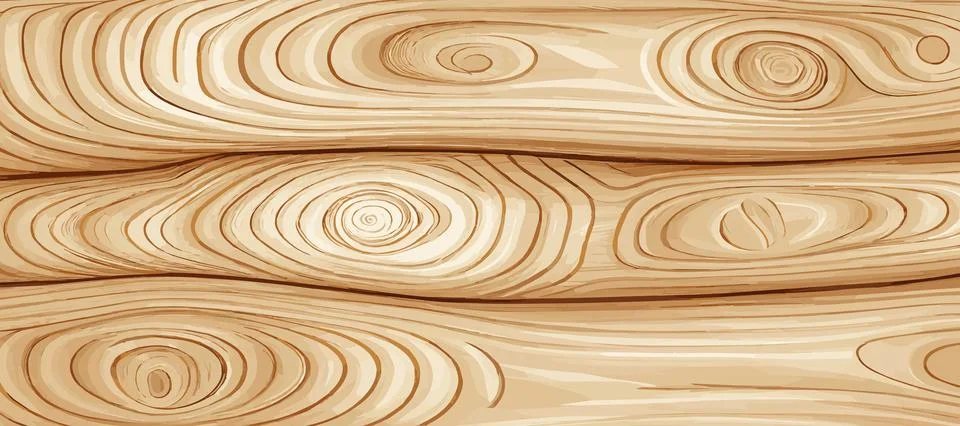 Panoramic light wood texture with knots, plank background - Vector Stock Illustration