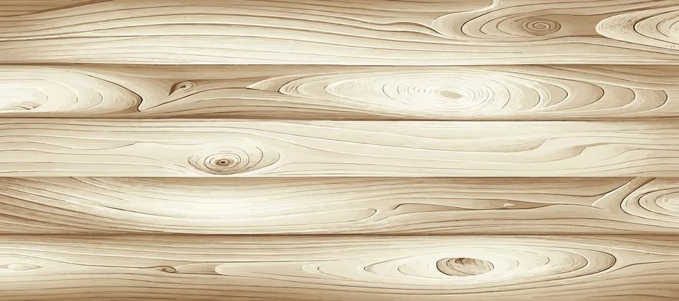 Panoramic light wood texture with knots, plank background - Vector Stock Illustration