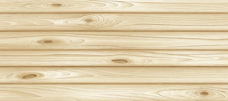 Panoramic light wood texture with knots, plank background - Vector Illustrazione stock