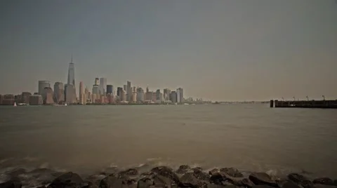 Panoramic Long Exposure Pan of Downtown Manhattan and the World Trade Center Stock Footage 63635492