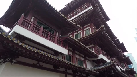 Panoramic Low Angle View, Buddha Tooth Relic Temple, Chinatown, Singapore Stock Footage 328417281