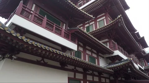 Panoramic Low Angle View, Buddha Tooth Relic Temple, Chinatown, Singapore Video stock 328445591