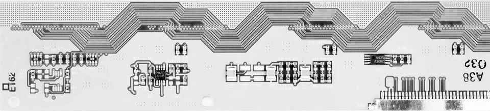 Panoramic macro background microcircuit texture top view, black and white pho Stock Photos