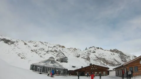 Panoramic of Matterhorn, A mountain range with a snow covered peak and a bu.. Stock Footage 313550485