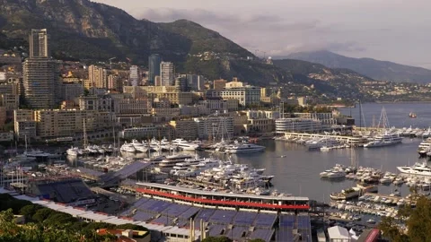 Panoramic Monaco Harbor and Monte Carlo City View 4K Video stock 343380070