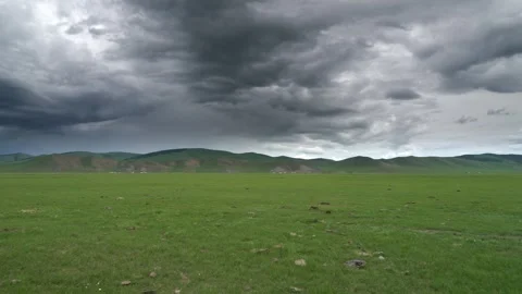 Panoramic Mongolian steppe - Pristine Grassland and Empty Countryside Stock Footage 339709760