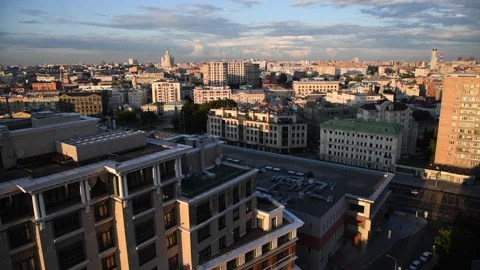 Panoramic Moscow cityscape at sunset Stock Footage 281506647