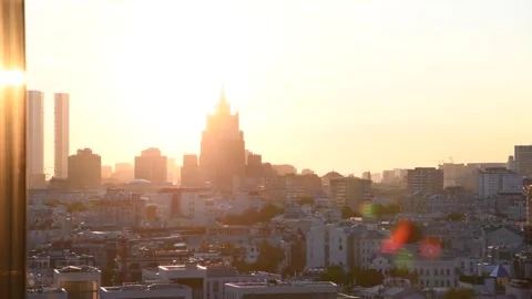 Panoramic Moscow cityscape at sunset Stock Footage 281507083