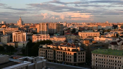 Panoramic Moscow cityscape at sunset Stock Footage 281507117