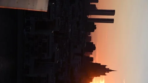 Panoramic Moscow cityscape at sunset Stock Footage 281507282