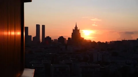 Panoramic Moscow cityscape at sunset Stock Footage 281507368
