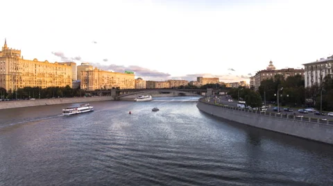 Panoramic of Moscow river with view on embassy of Great Britain in Moscow Stock Footage 66621874