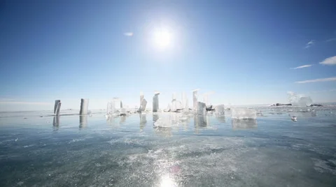 Panoramic motion along an ice block Stock Footage 36602784