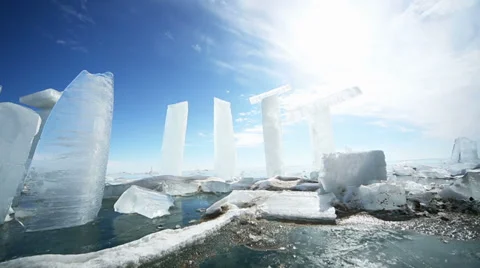 Panoramic motion along an ice block Stock Footage 36727471