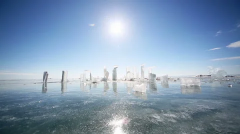 Panoramic motion along an ice block Stock Footage 40788696