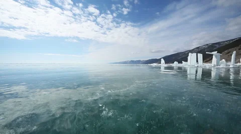 Panoramic motion along an ice block Stock Footage 40971333