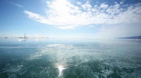 Panoramic motion along an ice block Stock Footage 40971386