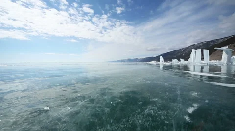 Panoramic motion along an ice block Stock Footage 40971474