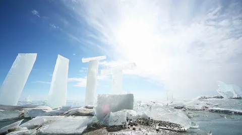 Panoramic motion along an ice block Stock Footage 40971500