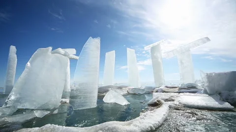 Panoramic motion along an ice block Stock Footage 40971513