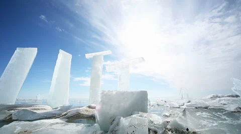 Panoramic motion along an ice block Stock Footage 40971523